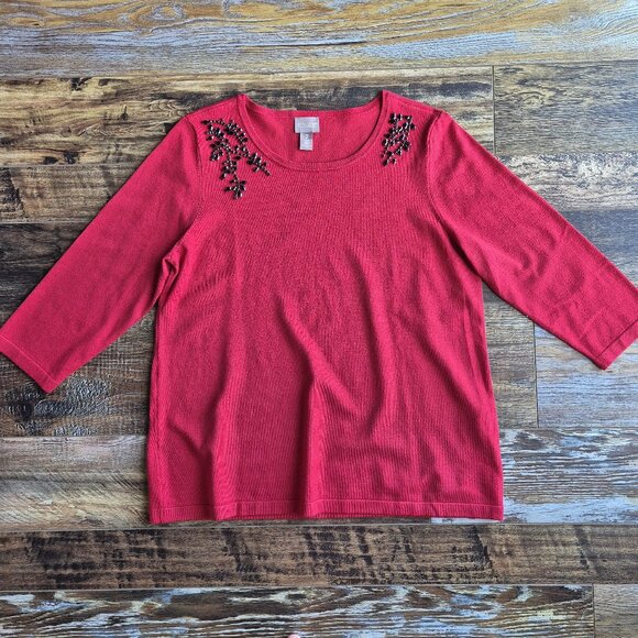 NWoT Chico's Jewelry Embellished Sweater Christmas Holiday Party Red - Picture 5 of 14